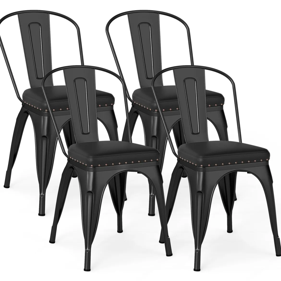 Esszimmerstühle 4er Set Bistrostuhl Metallstuhl stapelbar Küchenstühle gepolstert Gartenstühle mit Rückenlehne 44 x 53 x 84 cm Schwarz