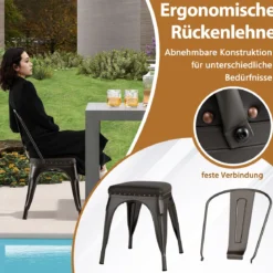 Esszimmerstühle 4er Set Bistrostuhl Metallstuhl stapelbar Küchenstühle gepolstert Gartenstühle mit Rückenlehne 44 x 53 x 84 cm Schussgrau