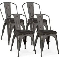 Esszimmerstühle 4er Set Bistrostuhl Metallstuhl stapelbar Küchenstühle gepolstert Gartenstühle mit Rückenlehne 44 x 53 x 84 cm Schussgrau