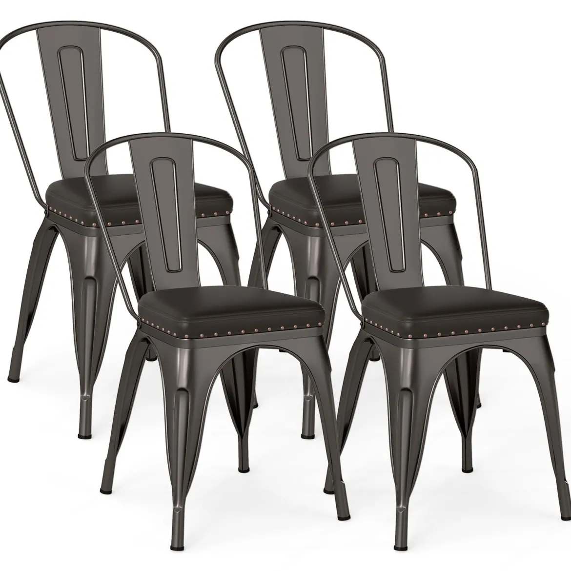 Esszimmerstühle 4er Set Bistrostuhl Metallstuhl stapelbar Küchenstühle gepolstert Gartenstühle mit Rückenlehne 44 x 53 x 84 cm Schussgrau
