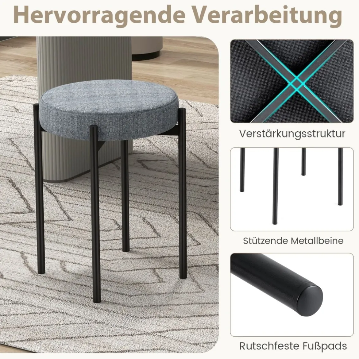 Esszimmerstühle 4er Set gepolsterte Küchenstuhl stapelbar mit Metallbeinen Dunkelgrau