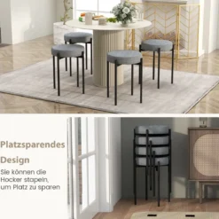 Esszimmerstühle 4er Set gepolsterte Küchenstuhl stapelbar mit Metallbeinen Dunkelgrau