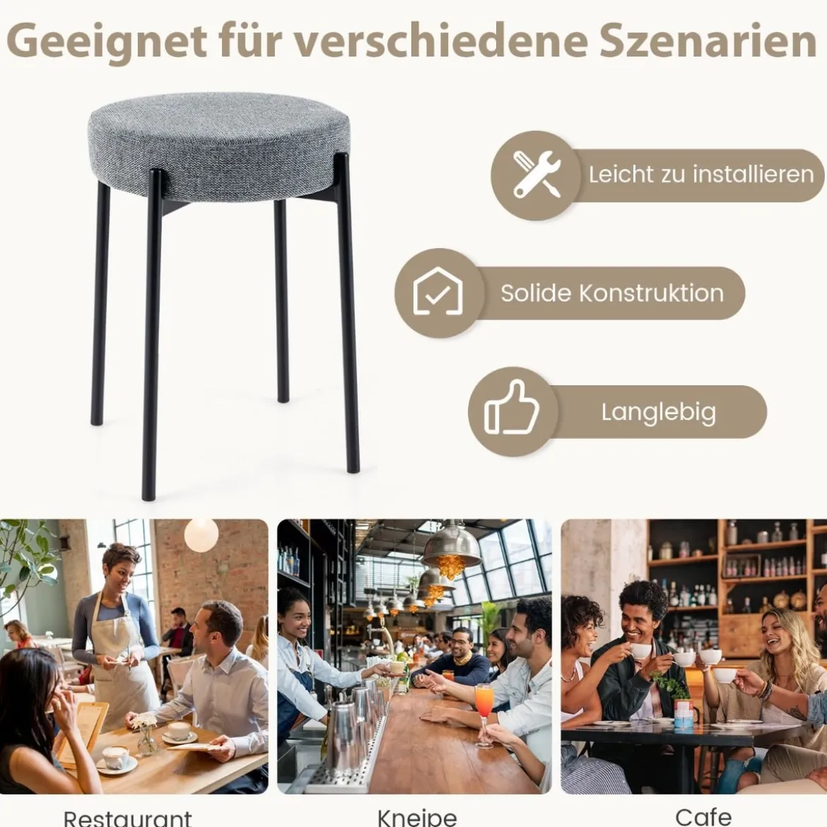 Esszimmerstühle 4er Set gepolsterte Küchenstuhl stapelbar mit Metallbeinen Dunkelgrau