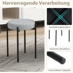 Esszimmerstühle 4er Set gepolsterte Küchenstuhl stapelbar mit Metallbeinen Hellgrau