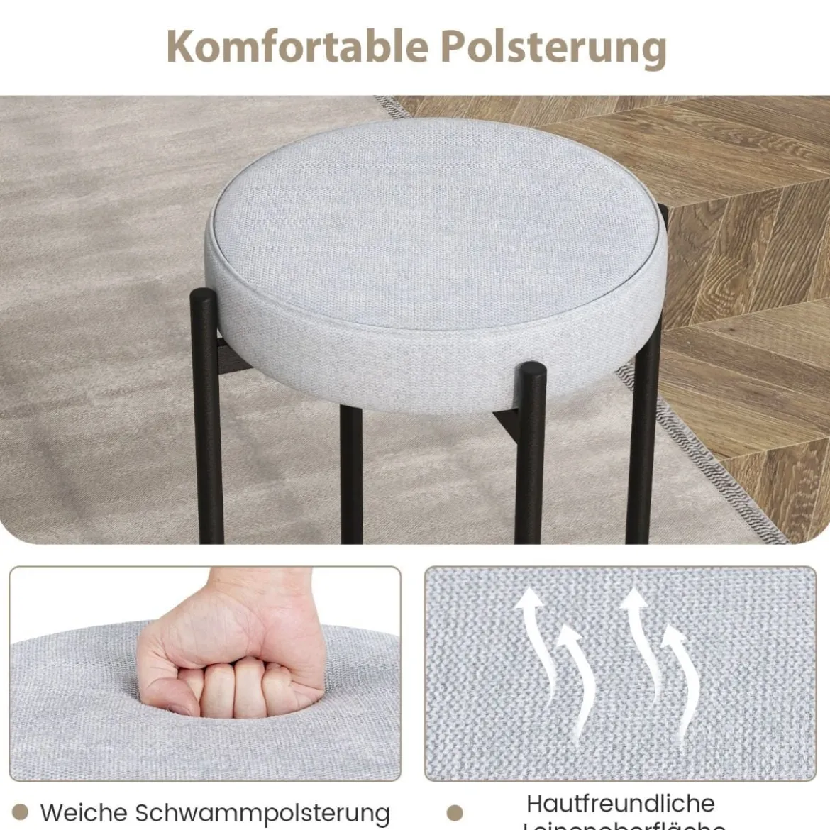 Esszimmerstühle 4er Set gepolsterte Küchenstuhl stapelbar mit Metallbeinen Hellgrau