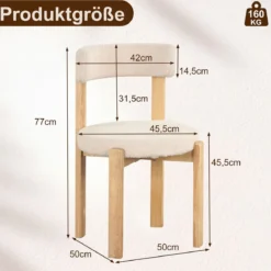 Esszimmerstühle 2er Set Gepolsterter Küchenstuhl aus Teddyfleece Polsterstuhl Beige