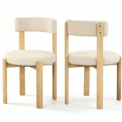Esszimmerstühle 2er Set Gepolsterter Küchenstuhl aus Teddyfleece Polsterstuhl Beige