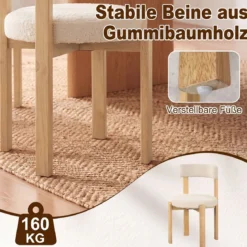 Esszimmerstühle 2er Set Gepolsterter Küchenstuhl aus Teddyfleece Polsterstuhl Beige