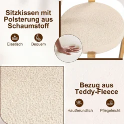 Esszimmerstühle 2er Set Gepolsterter Küchenstuhl aus Teddyfleece Polsterstuhl Beige