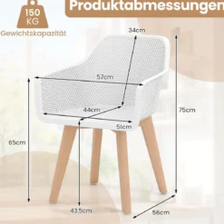 Esszimmerstühle 2er set Küchenstühle mit Holzbeinen atmungsaktive hohle Rückenlehne & breiter Sitz Akzent-Stühle Weiß