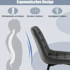 Esszimmerstühle 2er Set Küchenstühle mit gepolsterten Rückenlehnen & Sitzen Grau