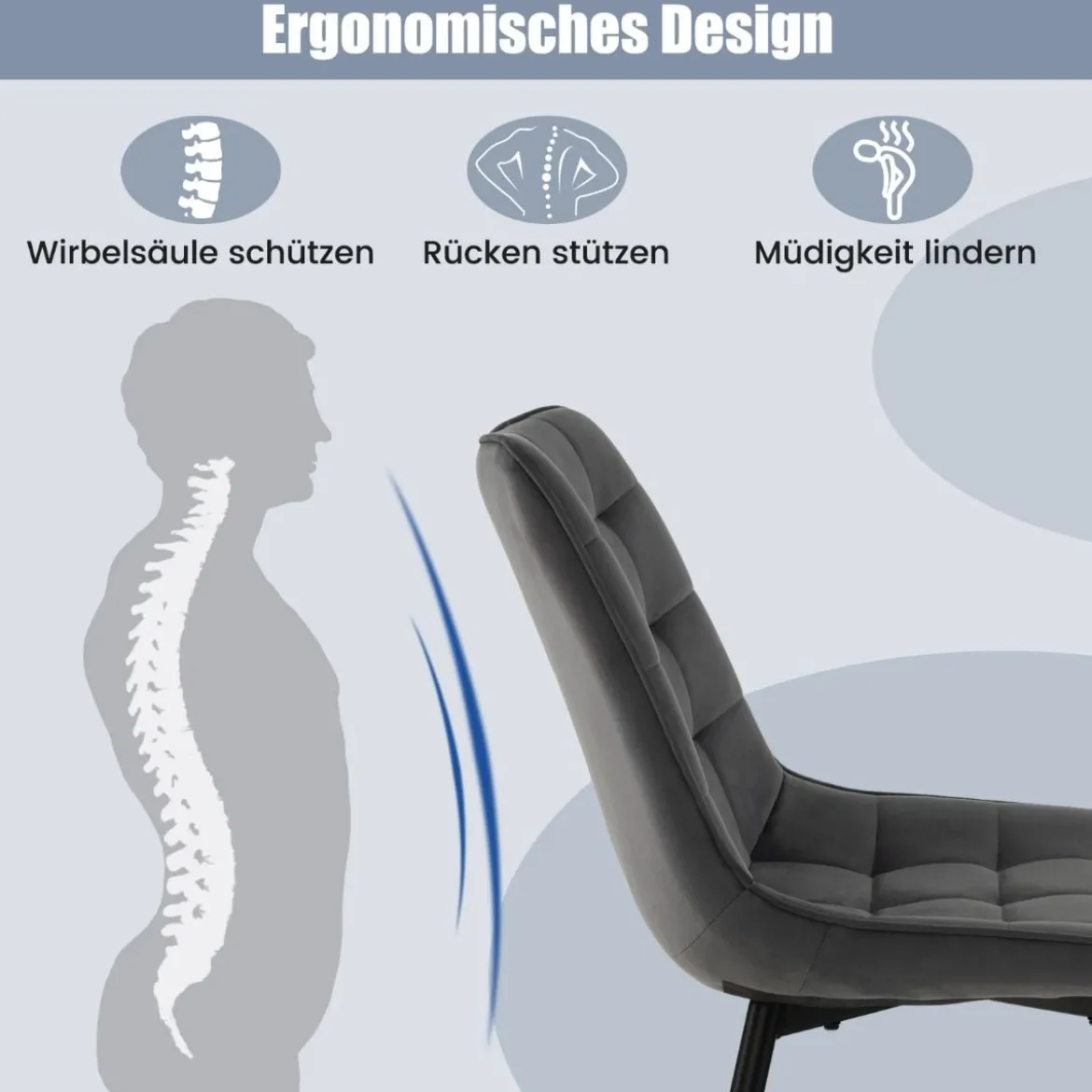 Esszimmerstühle 2er Set Küchenstühle mit gepolsterten Rückenlehnen & Sitzen Grau
