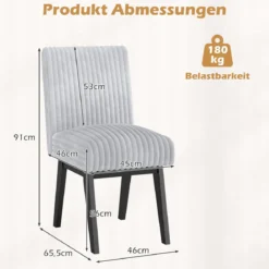 Esszimmerstühle 2er Set Küchenstühle mit gepolstertem Sitz, Gummiholzbeine & Rückenlehne Grau