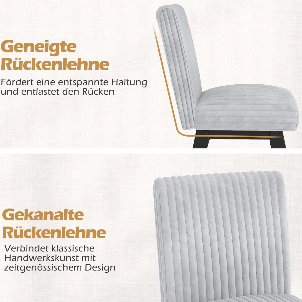 Esszimmerstühle 2er Set Küchenstühle mit gepolstertem Sitz, Gummiholzbeine & Rückenlehne Grau