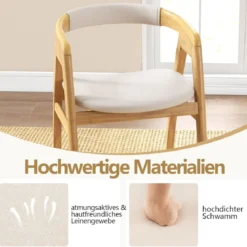 Esszimmerstuhl aus Bambus Akzentstuhl mit Rückenlehne und Sitzkissen gepolsterter Boho-Freizeitstuhl Natur