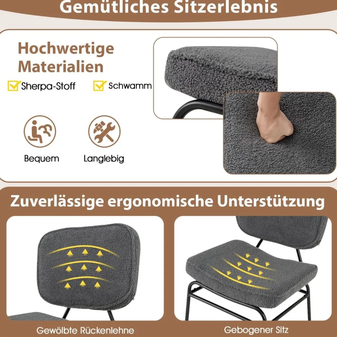 Esszimmerstuhl mit Gebogenem Sitz & Rückenlehne Sherpa-Küchenstuhl Polsterstuhl