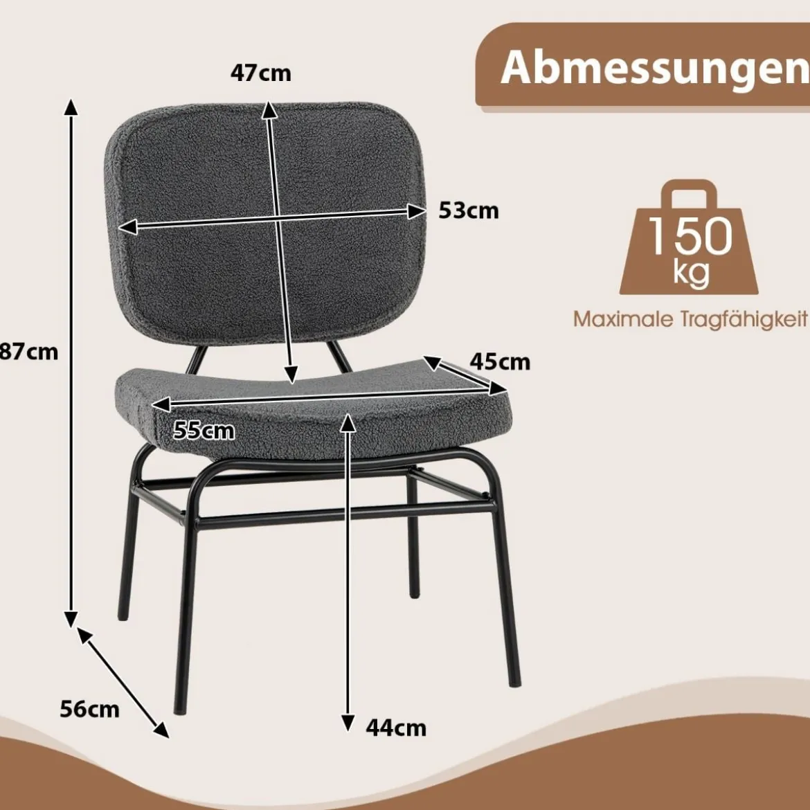 Esszimmerstuhl mit Gebogenem Sitz & Rückenlehne Sherpa-Küchenstuhl Polsterstuhl