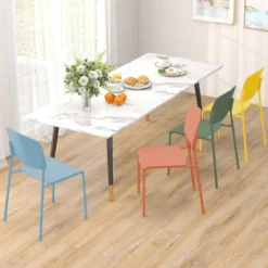 Esszimmerstuhl-Set aus 4 Stühlen Küchenstühle mit Rückenlehne stapelbare Küchensessel Bunt/Schwarz