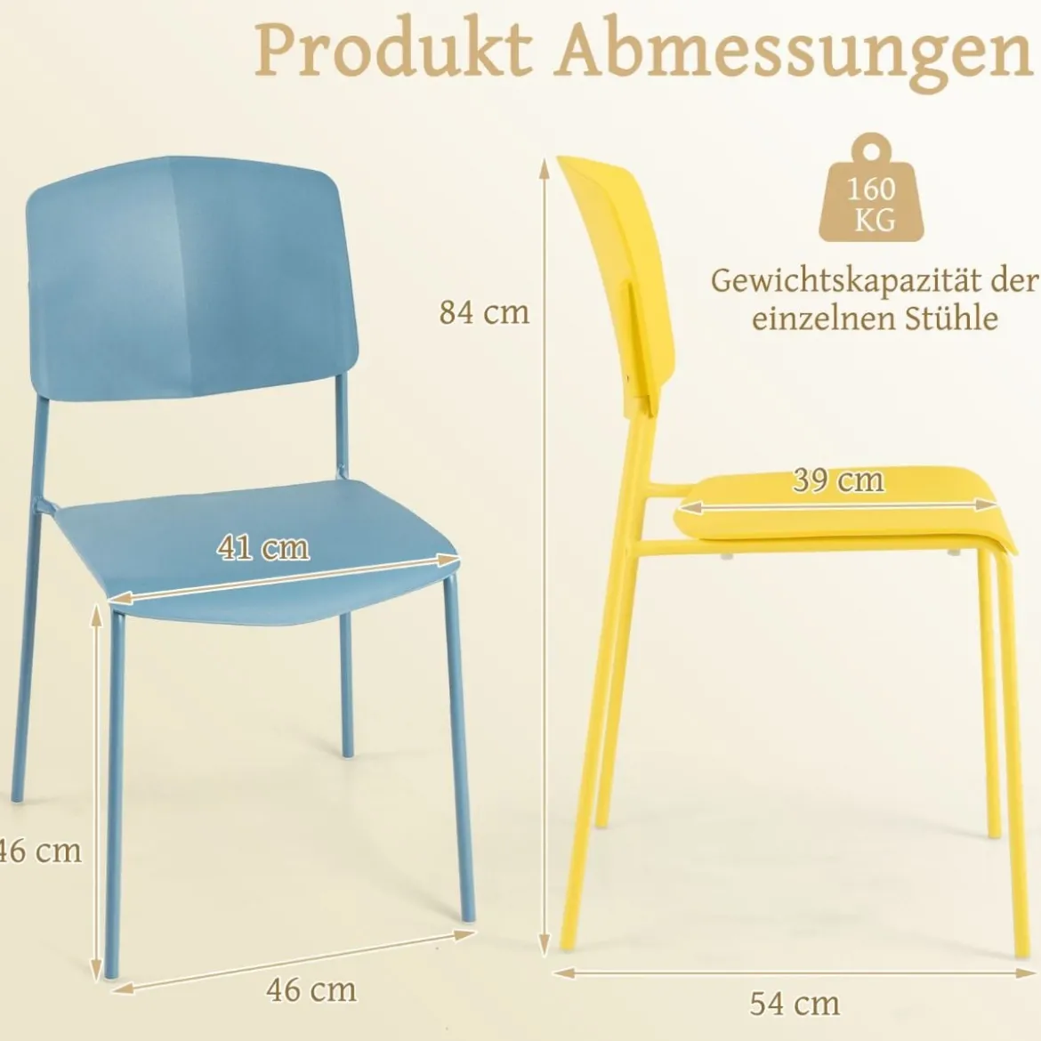 Esszimmerstuhl-Set aus 4 Stühlen Küchenstühle mit Rückenlehne stapelbare Küchensessel Bunt/Schwarz