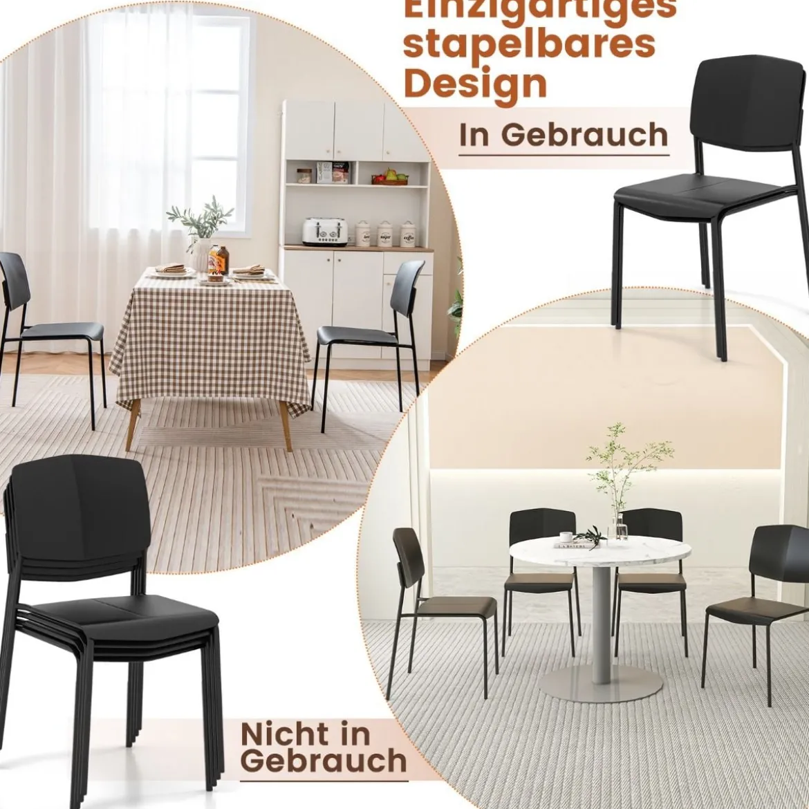 Esszimmerstuhl-Set aus 4 Stühlen Küchenstühle mit Rückenlehne stapelbare Küchensessel Bunt/Schwarz