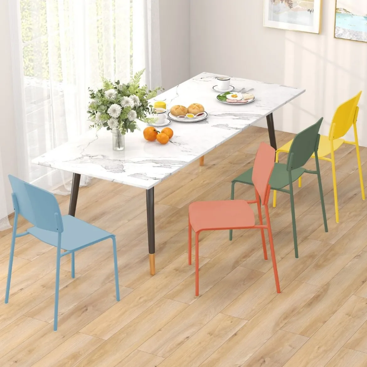 Esszimmerstuhl-Set aus 4 Stühlen Küchenstühle mit Rückenlehne stapelbare Küchensessel Bunt/Schwarz