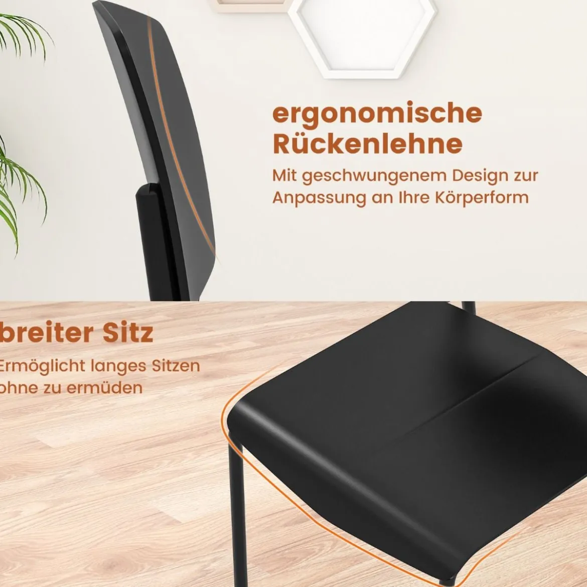 Esszimmerstuhl-Set aus 4 Stühlen Küchenstühle mit Rückenlehne stapelbare Küchensessel Bunt/Schwarz