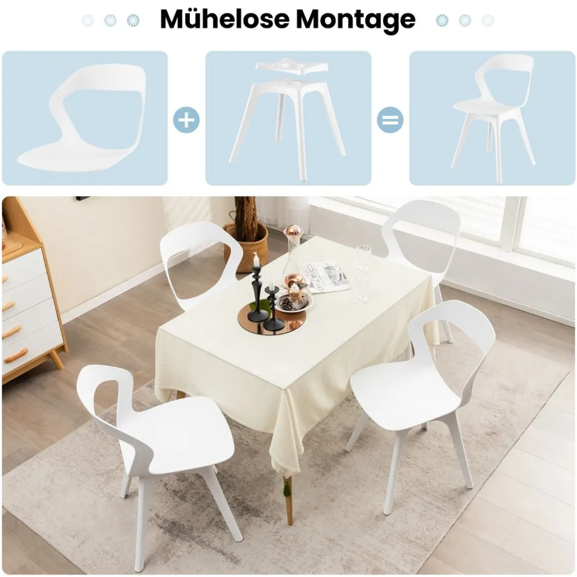 Esszimmerstuhl-Set mit 4 Stühlen Moderne Stühle Küchenstuhl-Set 48 x 54 x 81 cm Weiß