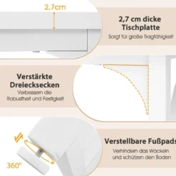Esszimmertisch Holz 160 x 60 cm rechteckiger Küchentisch mit Metallbeinen Weiß