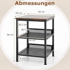 3 Etagen Beistelltisch mit Metallgestell & 2 Gitterablagen Quadratischer Nachttisch Industrie Design