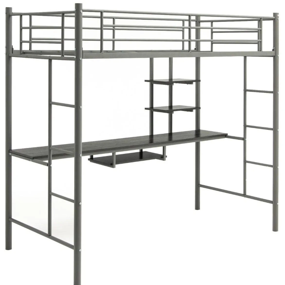 Etagenbettgestell Hochbett aus Metall mit Schreibtisch Leitern und Geländer Silber