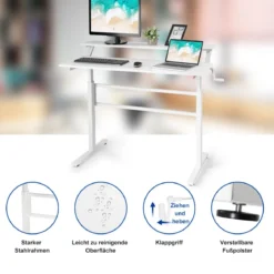 2-Etagen Höhenverstellbarer Ergonomischer Stehtisch Sitz-Steh-Schreibtisch 120 x 60 x 88-126 cm Weiß