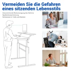 2-Etagen Höhenverstellbarer Ergonomischer Stehtisch Sitz-Steh-Schreibtisch 120 x 60 x 88-126 cm Weiß
