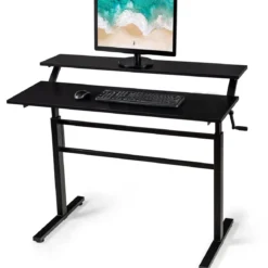 2-Etagen Höhenverstellbarer Sitz-Steh-Schreibtisch Ergonomischer Computertisch 120 x 60 x 88-126 cm Schwarz