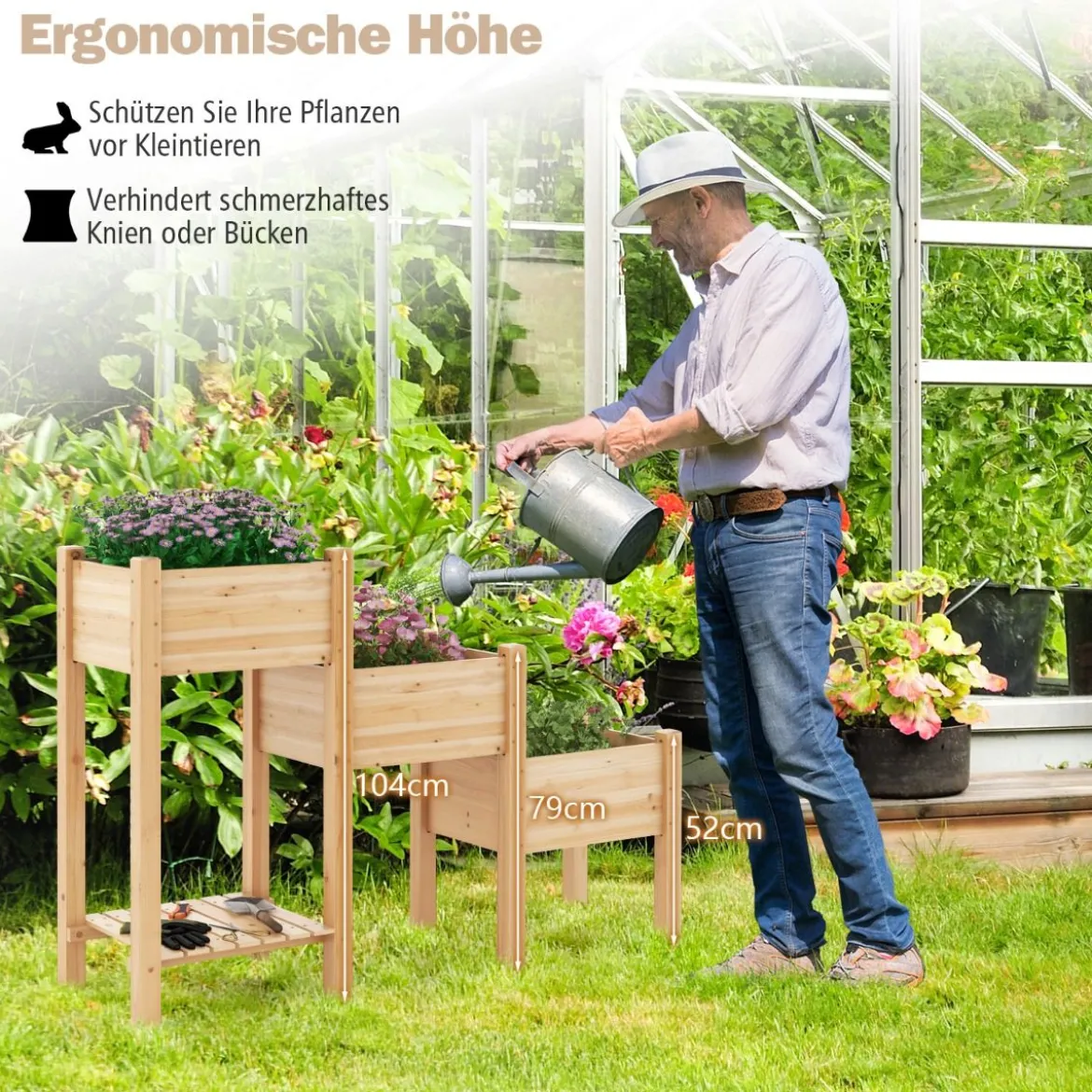 3 Etagen Hochbeet aus Holz mit Entwässerungslöchern Erhöhtes Gartenbeet Natur