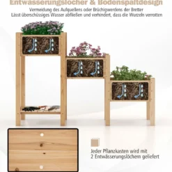 3 Etagen Hochbeet aus Holz mit Entwässerungslöchern Erhöhtes Gartenbeet Natur