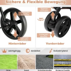 2 Etagen Hundewagen bis 16 kg Hundebuggy mit Netzfenstern Getränkehalter Beige