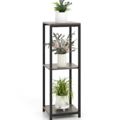 3 Etagen Metall-Pflanzenständer mit Kippsicherung Holz Blumenständer 30,5 x 30,5 x 91,5 cm