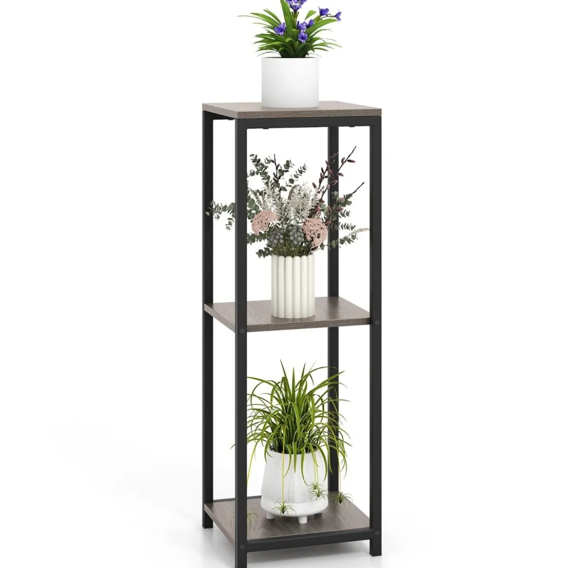 3 Etagen Metall-Pflanzenständer mit Kippsicherung Holz Blumenständer 30,5 x 30,5 x 91,5 cm
