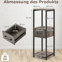 3 Etagen Metall Pflanzenständer Blumenständer mit Schublade 30,5 x 30,5 x 92 cm Grau (1 Pack)