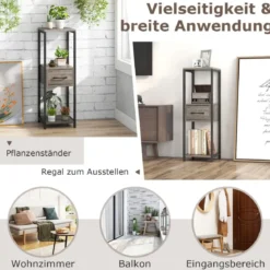 3 Etagen Metall Pflanzenständer Blumenständer mit Schublade 30,5 x 30,5 x 92 cm Grau (1 Pack)