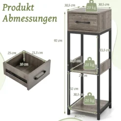 3 Etagen Metall-Pflanzenständer Blumenständer mit Schublade Holz 30,5 x 30,5 x 92 cm (1 Pack)