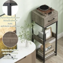 3 Etagen Metall-Pflanzenständer Blumenständer mit Schublade Holz 30,5 x 30,5 x 92 cm (1 Pack)
