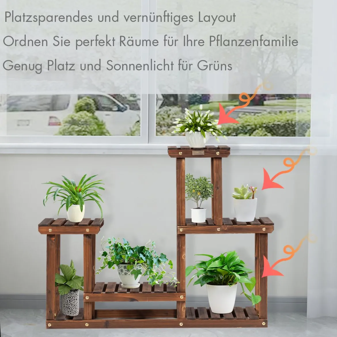 4 Etagen-Pflanzenständer Blumentopf Halter Pflanzen Ausstellungsregal 95 x 25 x 73 cm Natur