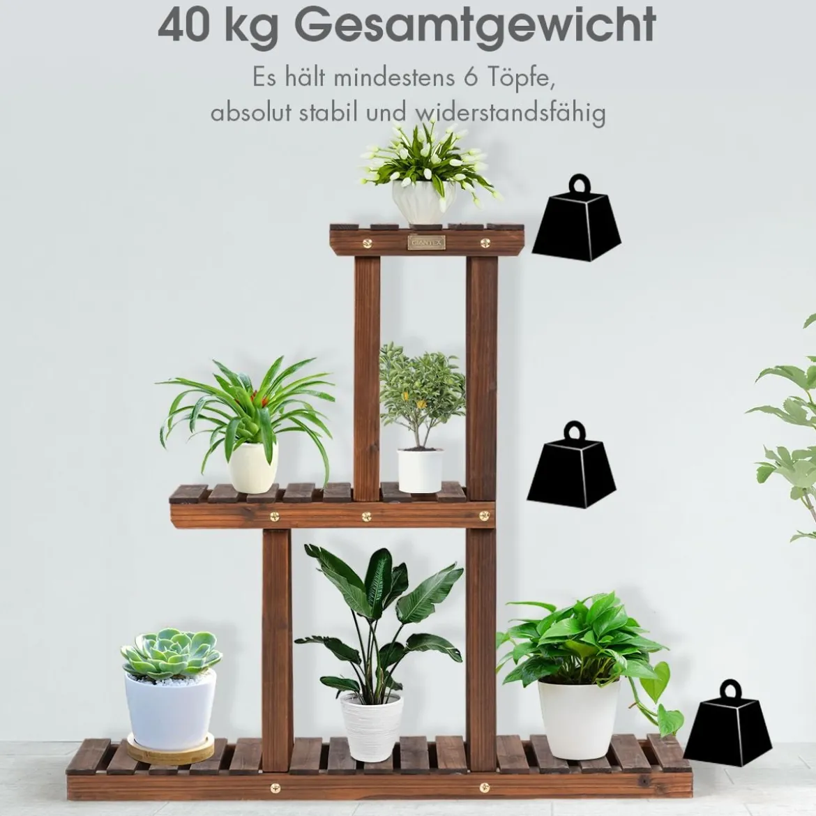 3 Etagen-Solider Hölzerner Pflanzenständer Blumentopf Halter 81 x 25 x 75 cm Natur