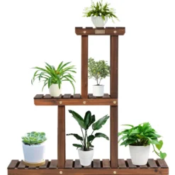 3 Etagen-Solider Hölzerner Pflanzenständer Blumentopf Halter 81 x 25 x 75 cm Natur