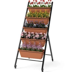 5 Etagen Vertikales Hochbeet mit Rollen Blumenbeet mit Pflanzkästen Blumenkasten