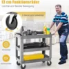 3 Etagen Werkstatt-Rollwagen mit Verstellbarem Mittelboden & Griff Werkstattwagen Grau