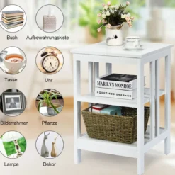 3-Etagiger Nachttisch Sofatisch Couchtisch für Schlafzimmer 40 x 40 x 61 cm Weiß
