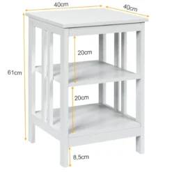 3-Etagiger Nachttisch Sofatisch Couchtisch für Schlafzimmer 40 x 40 x 61 cm Weiß