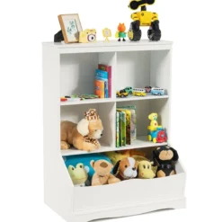 3-etagiger Spielzeugschrank Schrank mit vier offenen Fächern und einem Kasten 67 x 40 x 88 cm Weiß